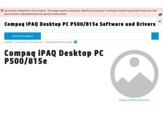 iPAQ Desktop PC P500/815e driver download page on the HP site