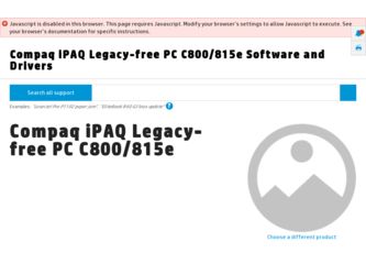 iPAQ Legacy-free PC C800/815e driver download page on the HP site