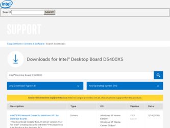 D5400XS driver download page on the Intel site
