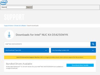 D54250WYK driver download page on the Intel site