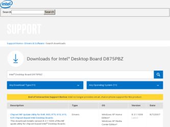 D875PBZ driver download page on the Intel site