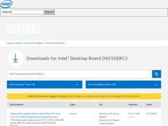 D925XEBC2 driver download page on the Intel site