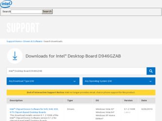 D946GZAB driver download page on the Intel site