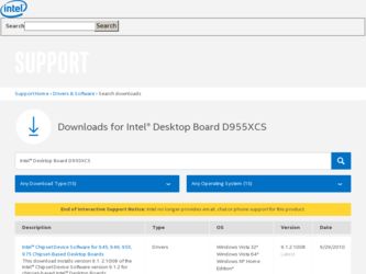 D955XCS driver download page on the Intel site