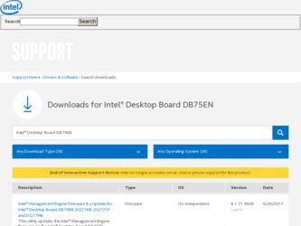 DB75EN driver download page on the Intel site
