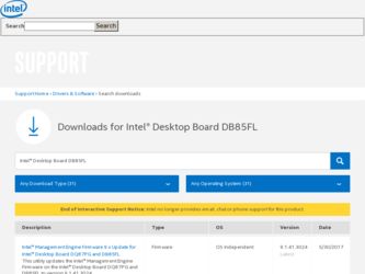 DB85FL driver download page on the Intel site