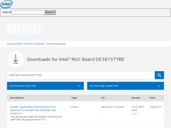 DE3815TYBE driver download page on the Intel site