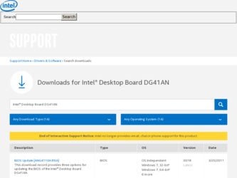 DG41AN driver download page on the Intel site