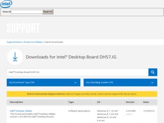 DH57JG driver download page on the Intel site