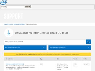DQ45CB driver download page on the Intel site