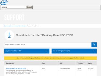 DQ67SW driver download page on the Intel site