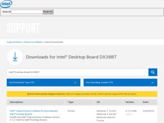 DX38BT driver download page on the Intel site