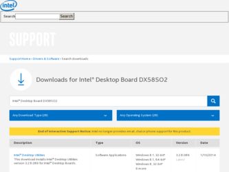 DX58SO2 driver download page on the Intel site