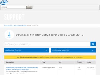 SE7221BK1-E driver download page on the Intel site