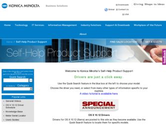 KIP 7170 driver download page on the Konica Minolta site