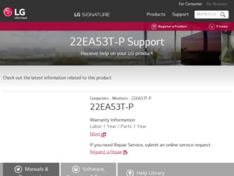 22EA53T-P driver download page on the LG site