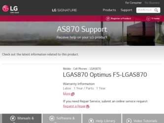 AS870 driver download page on the LG site