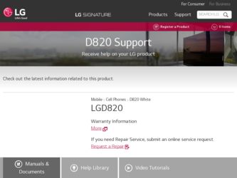 D820 driver download page on the LG site