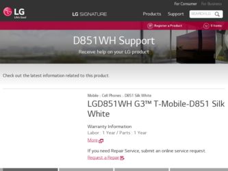 D851 Silk driver download page on the LG site
