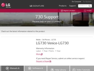 LG730 driver download page on the LG site