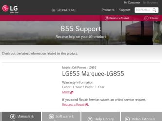 LG855 driver download page on the LG site
