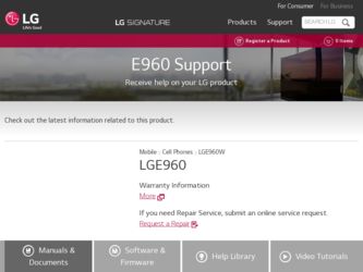 LGE960W driver download page on the LG site
