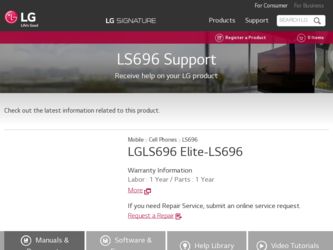 LS696 driver download page on the LG site