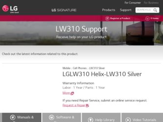 LW310 driver download page on the LG site
