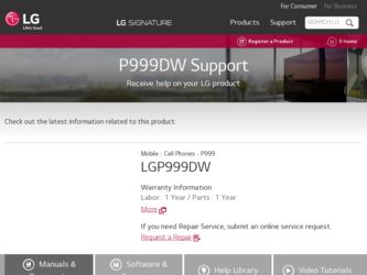 P999 driver download page on the LG site