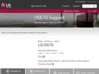 US670 driver download page on the LG site