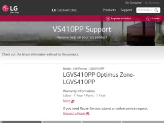 VS410PP driver download page on the LG site