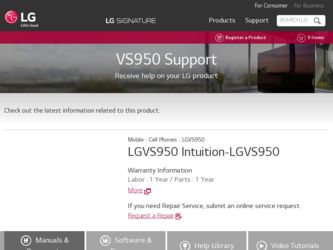 VS950 driver download page on the LG site
