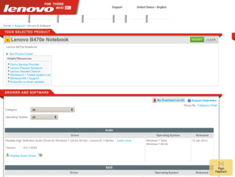 B470e driver download page on the Lenovo site
