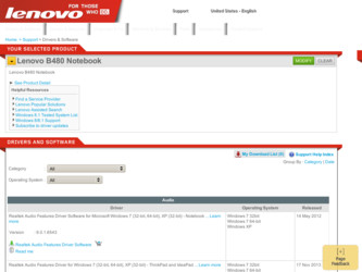 B480 driver download page on the Lenovo site