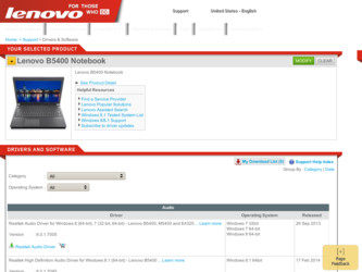 B5400 driver download page on the Lenovo site