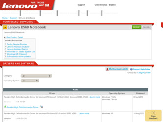 B560 driver download page on the Lenovo site