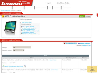 C100 driver download page on the Lenovo site