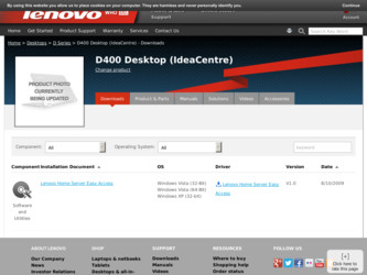 D400 IdeaCentre driver download page on the Lenovo site