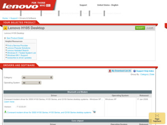H105 driver download page on the Lenovo site