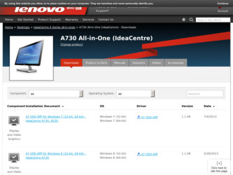 IdeaCentre A730 driver download page on the Lenovo site