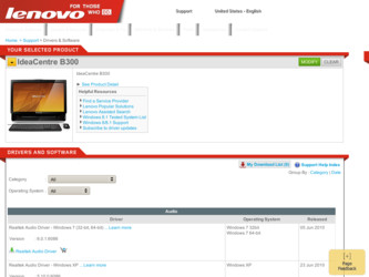 IdeaCentre B300 driver download page on the Lenovo site