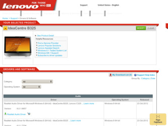 IdeaCentre B325 driver download page on the Lenovo site
