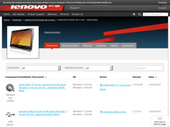 IdeaCentre B340 driver download page on the Lenovo site