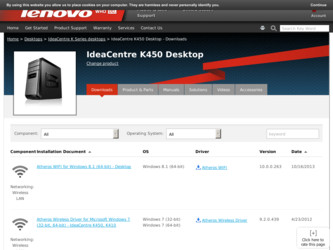 IdeaCentre K450 driver download page on the Lenovo site