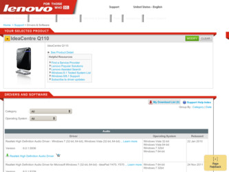 IdeaCentre Q110 driver download page on the Lenovo site