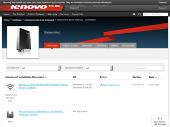 IdeaCentre Q190 driver download page on the Lenovo site
