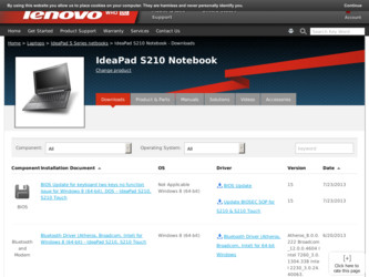 IdeaPad S210 driver download page on the Lenovo site