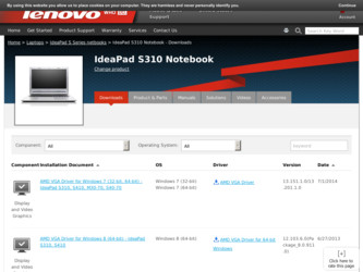 IdeaPad S310 driver download page on the Lenovo site