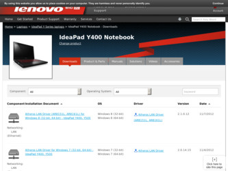 IdeaPad Y400 driver download page on the Lenovo site