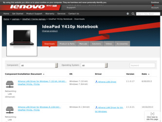 IdeaPad Y410p driver download page on the Lenovo site